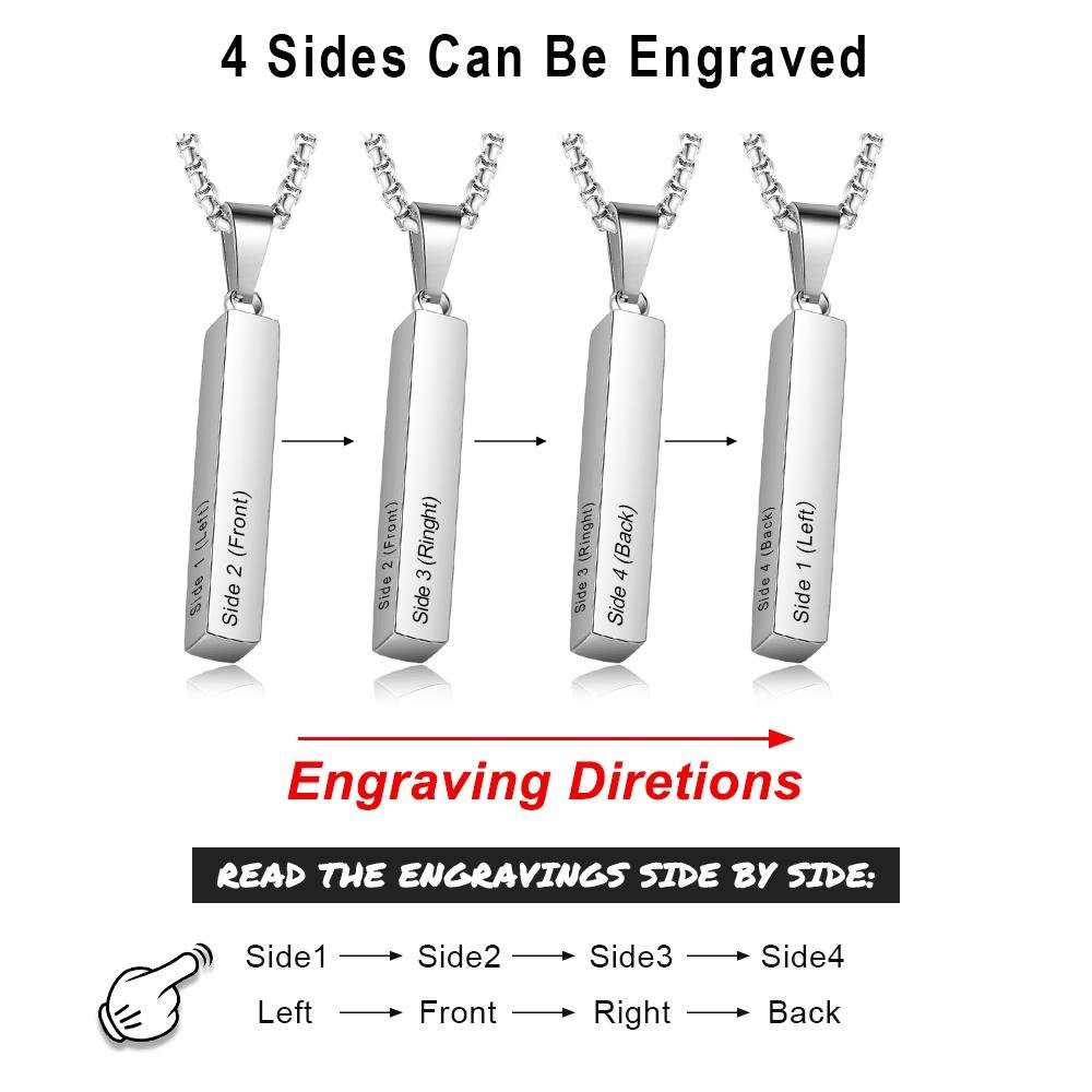 Personalised 3D Bar Necklace 4 Sides Vertical Bar Necklace For Him-Jessemade AU