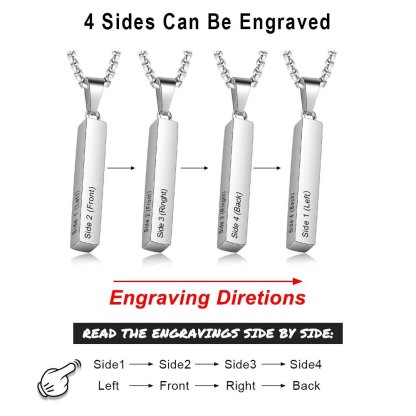 Personalised 3D Bar Necklace 4 Sides Vertical Bar Necklace For Him-Jessemade AU