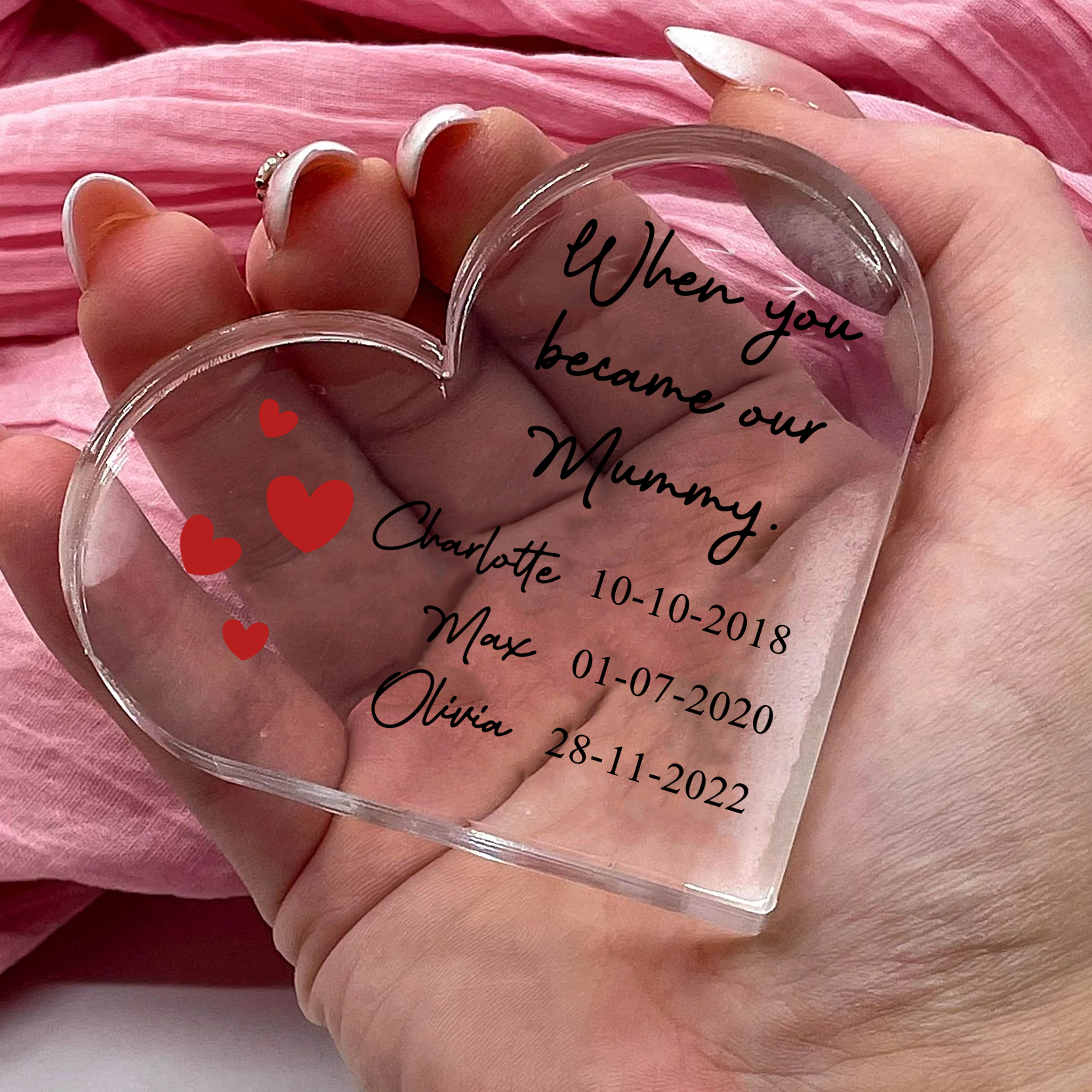 Personalised Name Acrylic Heart Keepsake Custom 3 Texts Ornaments Gifts - When You Became Our Mummy-Jessemade AU