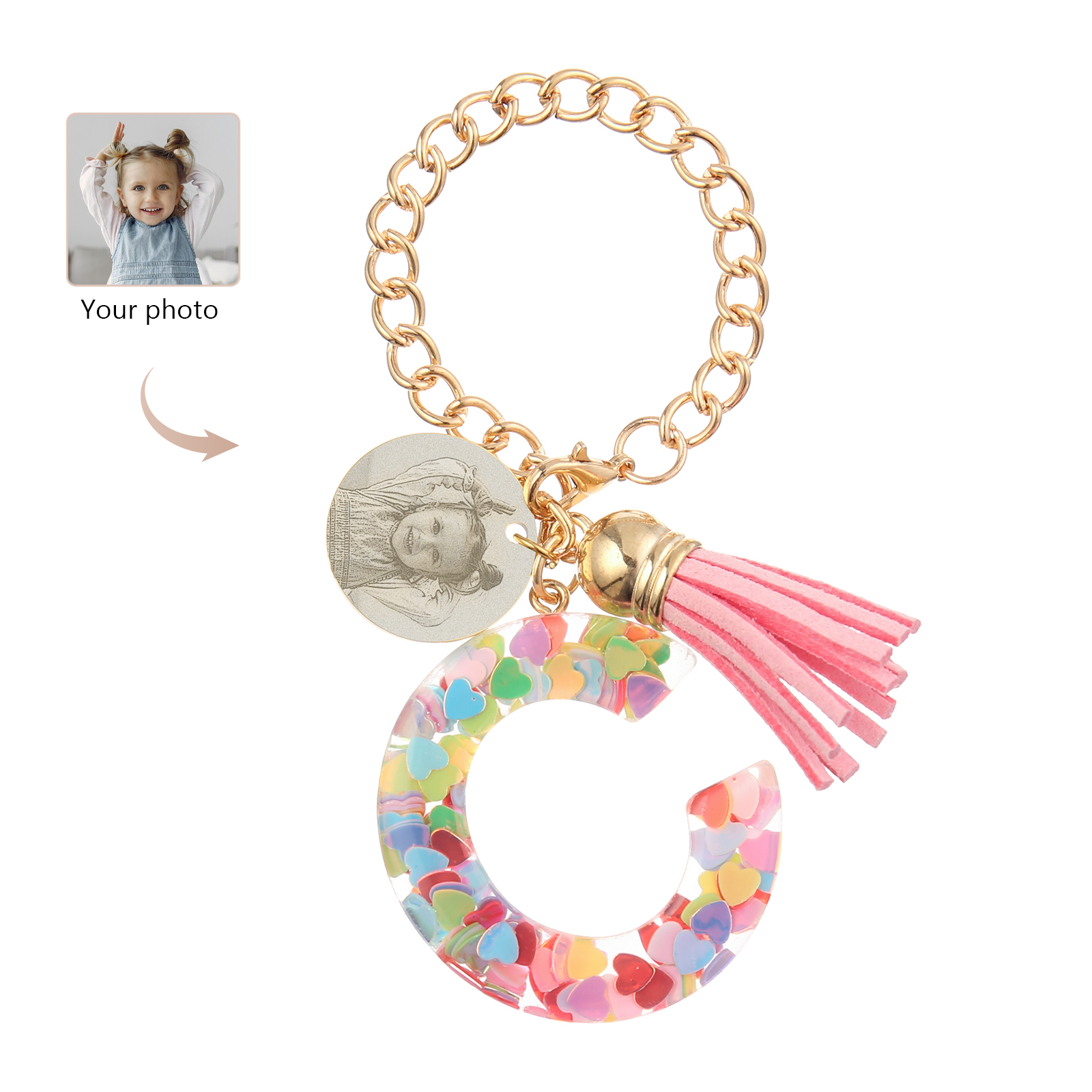 Personalised 26 Letters Pendant Custom 1 Photo Hanging Ornament Back-to-School Gift for Girls-Jessemade AU