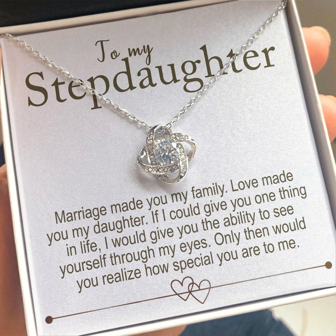 To My Stepdaughter - S925 Love Knot Necklace "Love Made You My Daughter" Gifts For Daughter-Jessemade AU