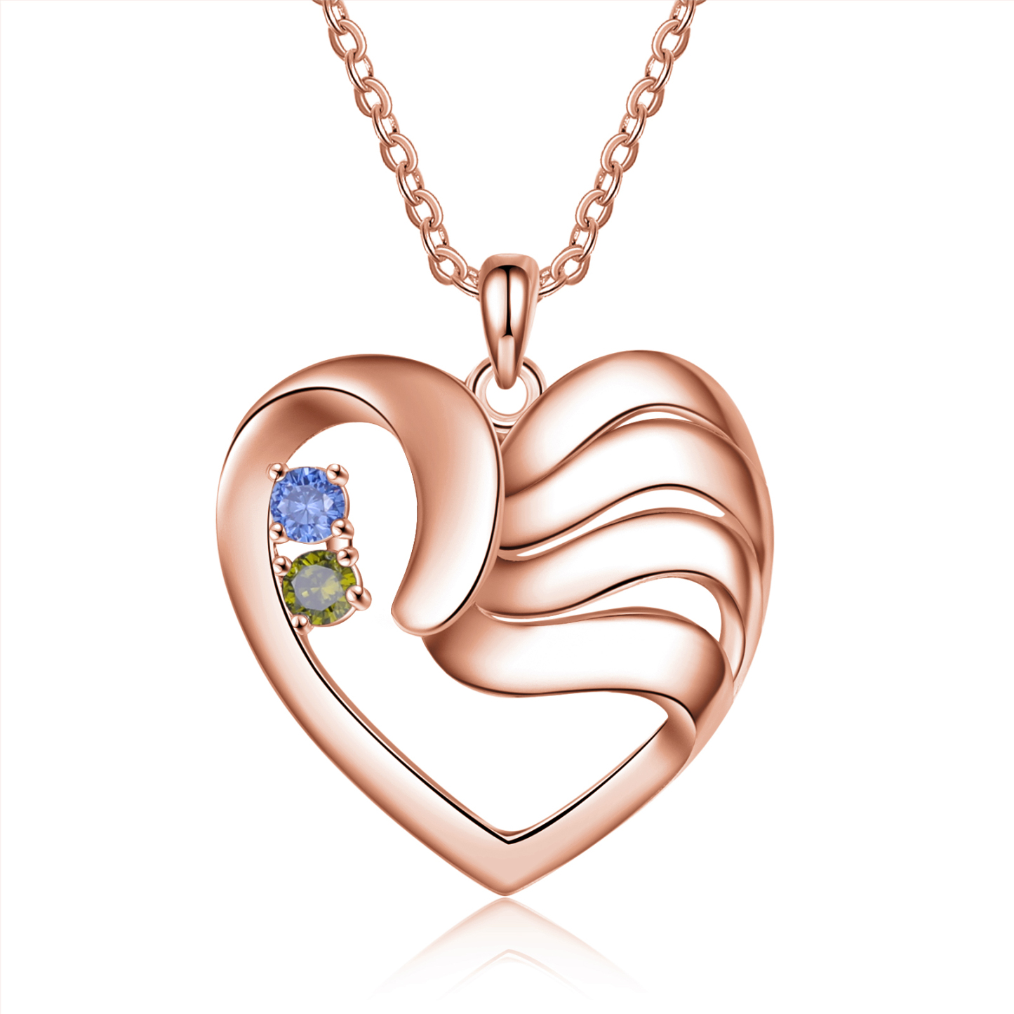 Personalised Heart Necklace With 2 Birthstones Engraved Names Family Necklace Gifts for Her-Jessemade AU