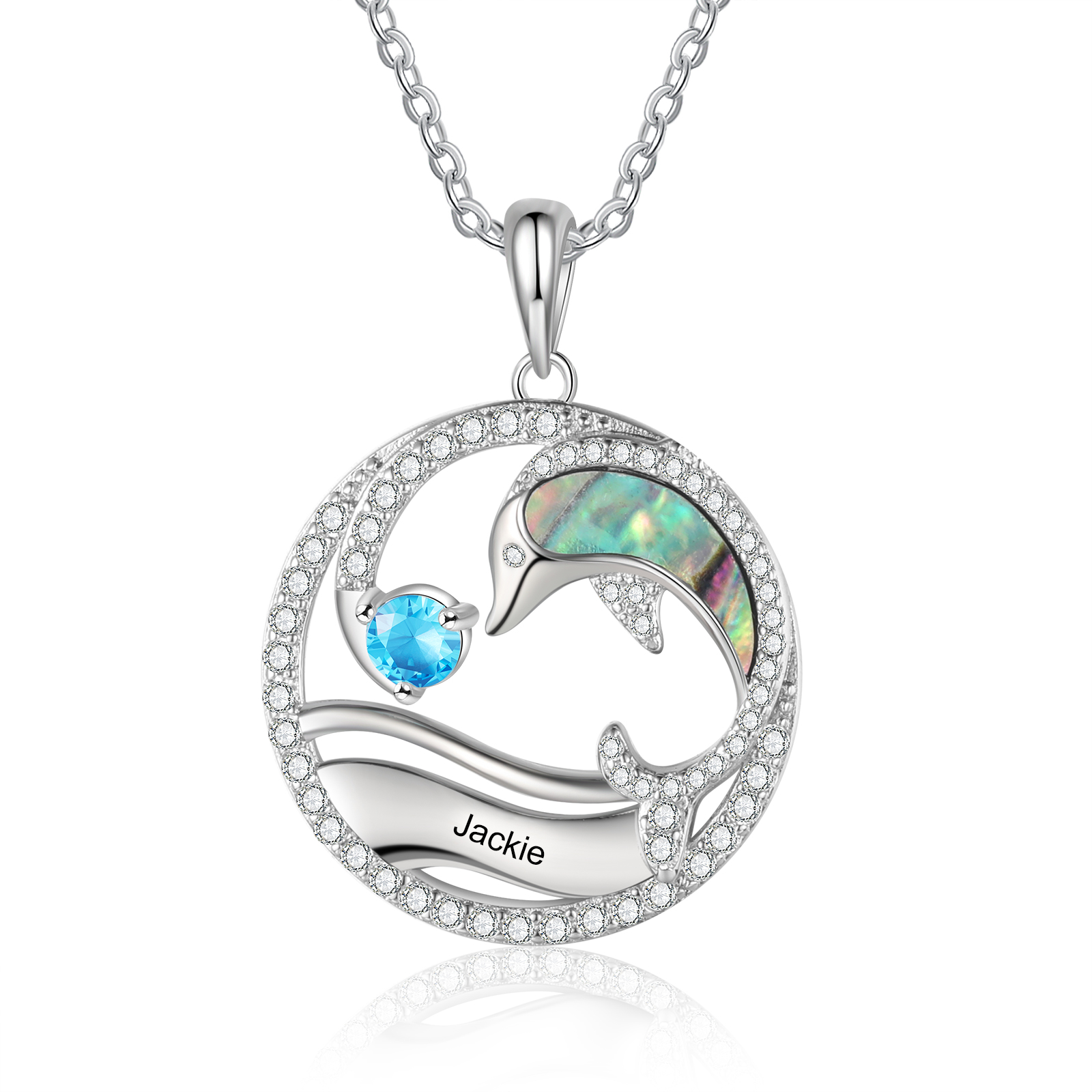 Personalised Dolphin Necklace Customised Birthstone & Name Necklace Gift for Her-Jessemade AU