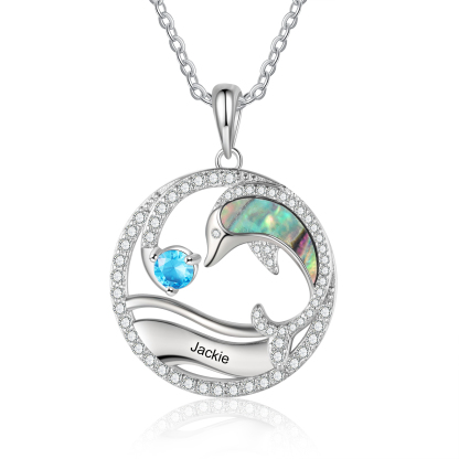 Personalised Dolphin Necklace Customised Birthstone & Name Necklace Gift for Her-Jessemade AU