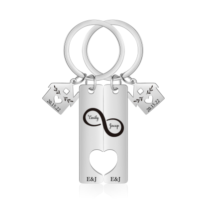 2 PCS Couple Keychain Set Custom 2 Names & Letters & Dates Keyring Infinity Keychain Romantic Personalised Gift for Him/Her-Jessemade AU