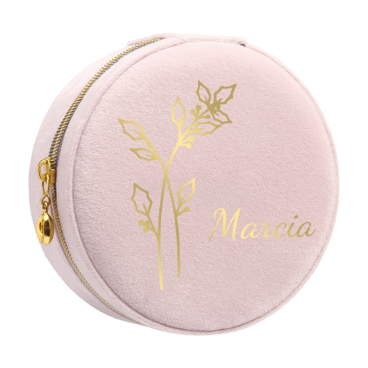 Personalised Name Jewelry Storage Box Custom Birth Flower Travel Jewelry Box Circle Box Gifts for Her-Jessemade AU