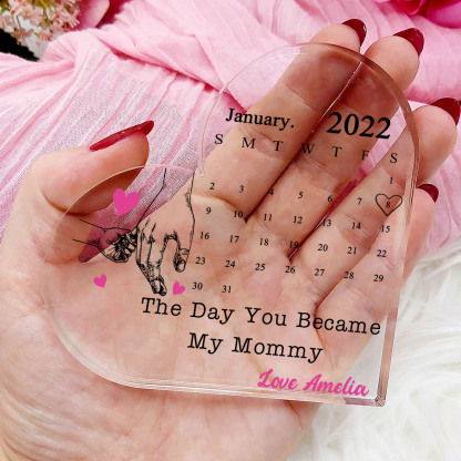 Personalised Acrylic Heart Keepsake Custom Date & Text Calendar Ornaments Hand In Hand - The Day You Became My Mommy/Mummy-Jessemade AU