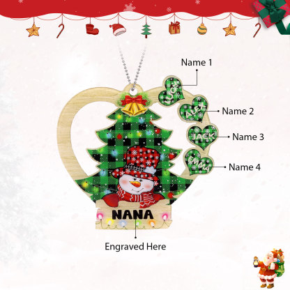 4 Names - Personalised Heart Christmas Tree Ornament Customised Name & Text Acrylic Snowman Hanging Ornaments Gift for Family-Jessemade AU