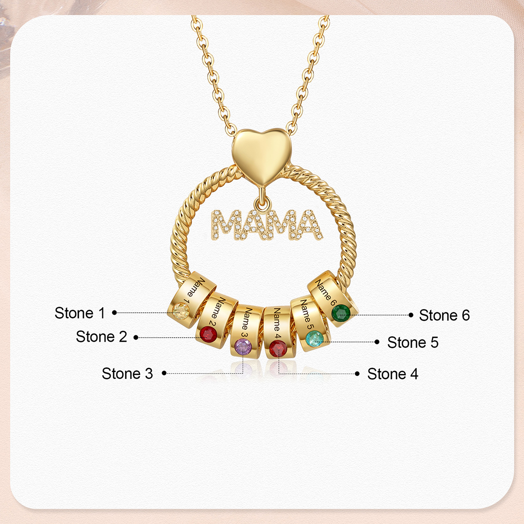 6 Names - Personalised Mama Circle Pendant Necklace Custom Names & Birthstones Necklace Mother's Day Gifts-Jessemade AU