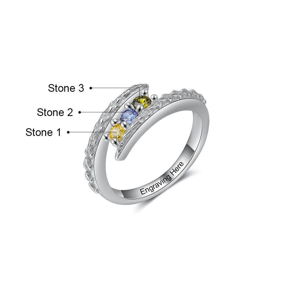 Personalised 3 Birthstones Ring Engraved Names Ring Gifts for Her-Jessemade AU