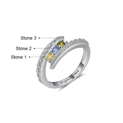 Personalised 3 Birthstones Ring Engraved Names Ring Gifts for Her-Jessemade AU