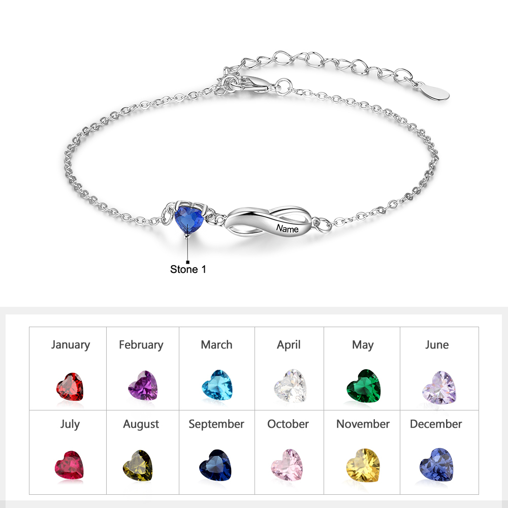 Personalised Infinity Bracelet With 1 Birthstone Engraved Names Bracelet Gift For Women-Jessemade AU