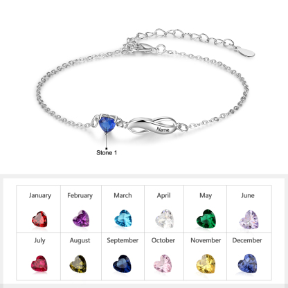 Personalised Infinity Bracelet With 1 Birthstone Engraved Names Bracelet Gift For Women-Jessemade AU