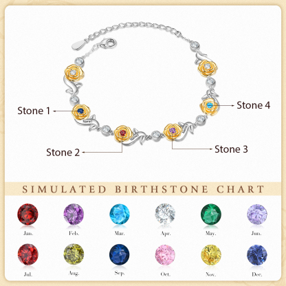 Flowers Bracelet Personalised 4 Birthstones Bracelet Engraved Names Flowers Charm Gifts For Her-Jessemade AU