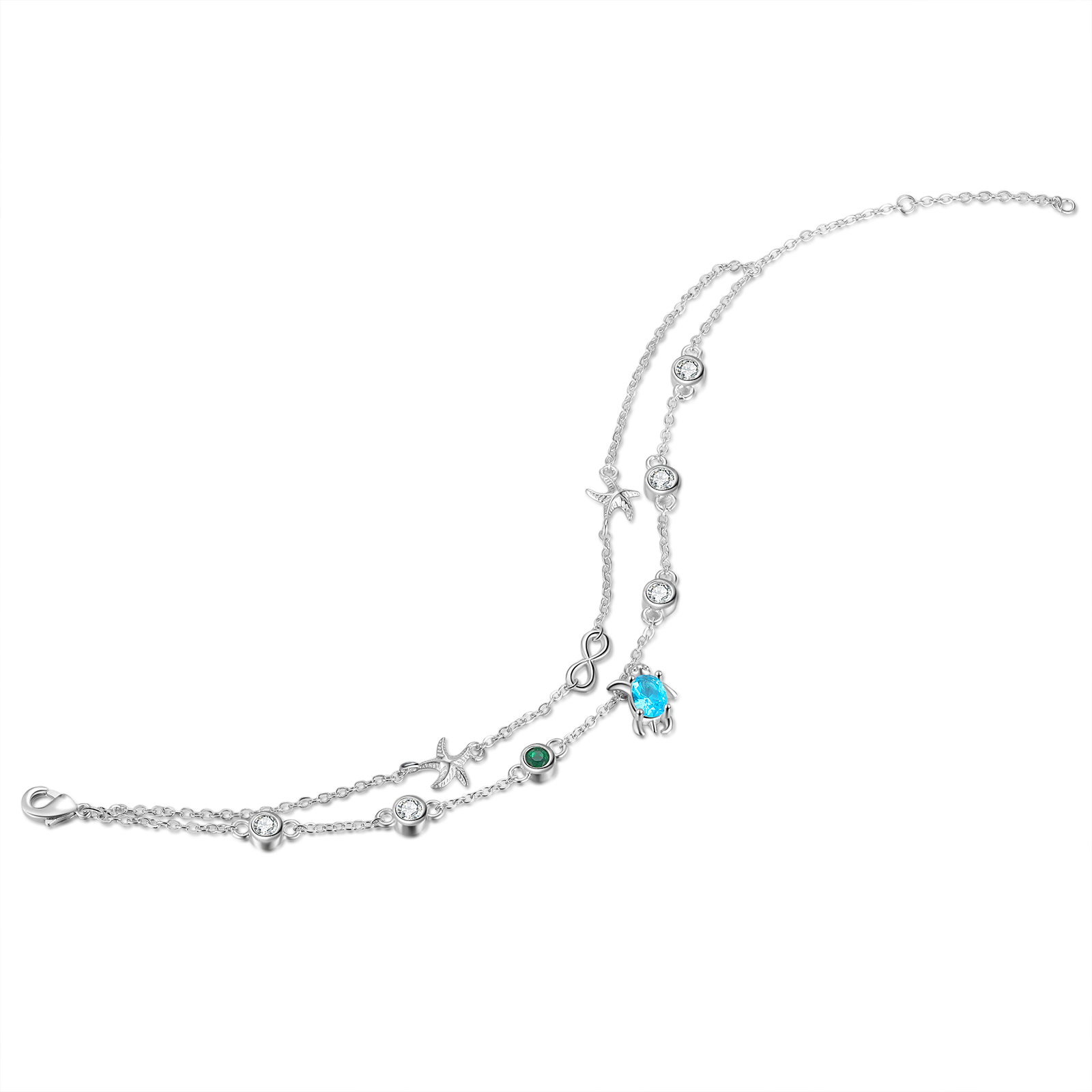 Personalised Women's Bracelet Custom 1 Birthstone Bracelet Sea Turtle Adjustable Bracelet Birthday Gift for Her-Jessemade AU