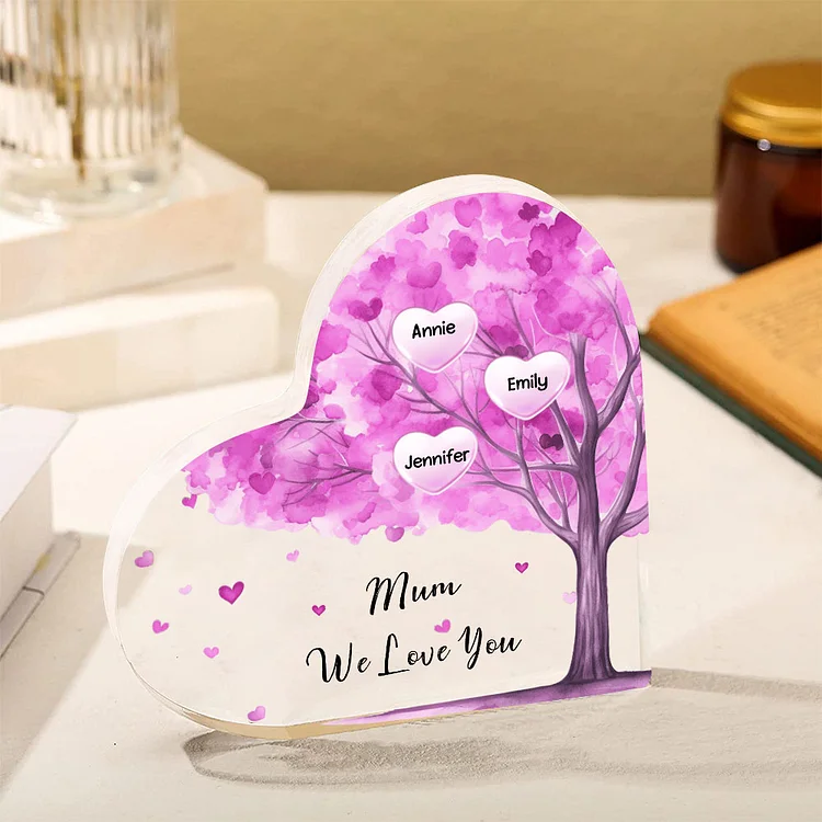 3 Names - Personalised Acrylic Heart Keepsake Custom Text Purple Tree Ornaments Gifts for Grandma/Mother-Jessemade AU