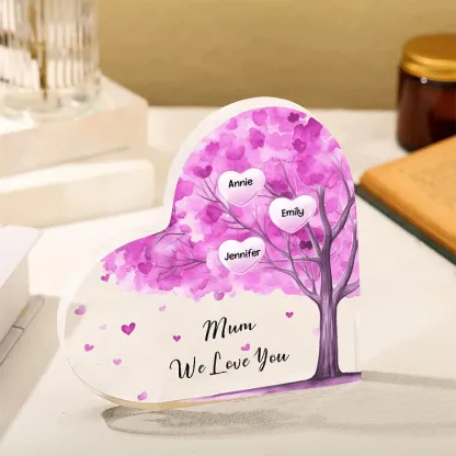 3 Names - Personalised Acrylic Heart Keepsake Custom Text Purple Tree Ornaments Gifts for Grandma/Mother-Jessemade AU