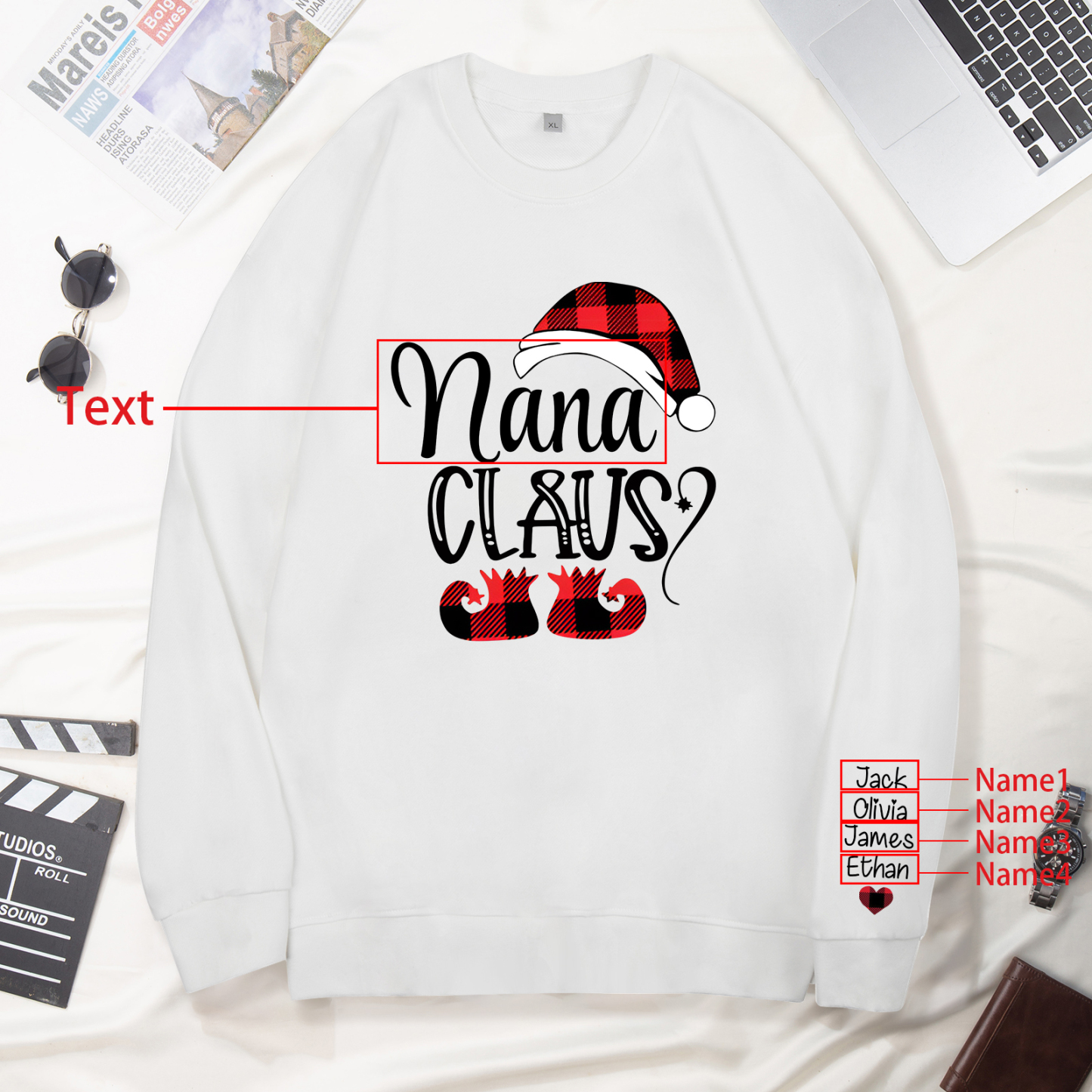 4 Names - Personalised Christmas Sweatshirt Custom Name & Text Sweatshirt Nana Claus Sweatshirt Gift for Family -Jessemade AU