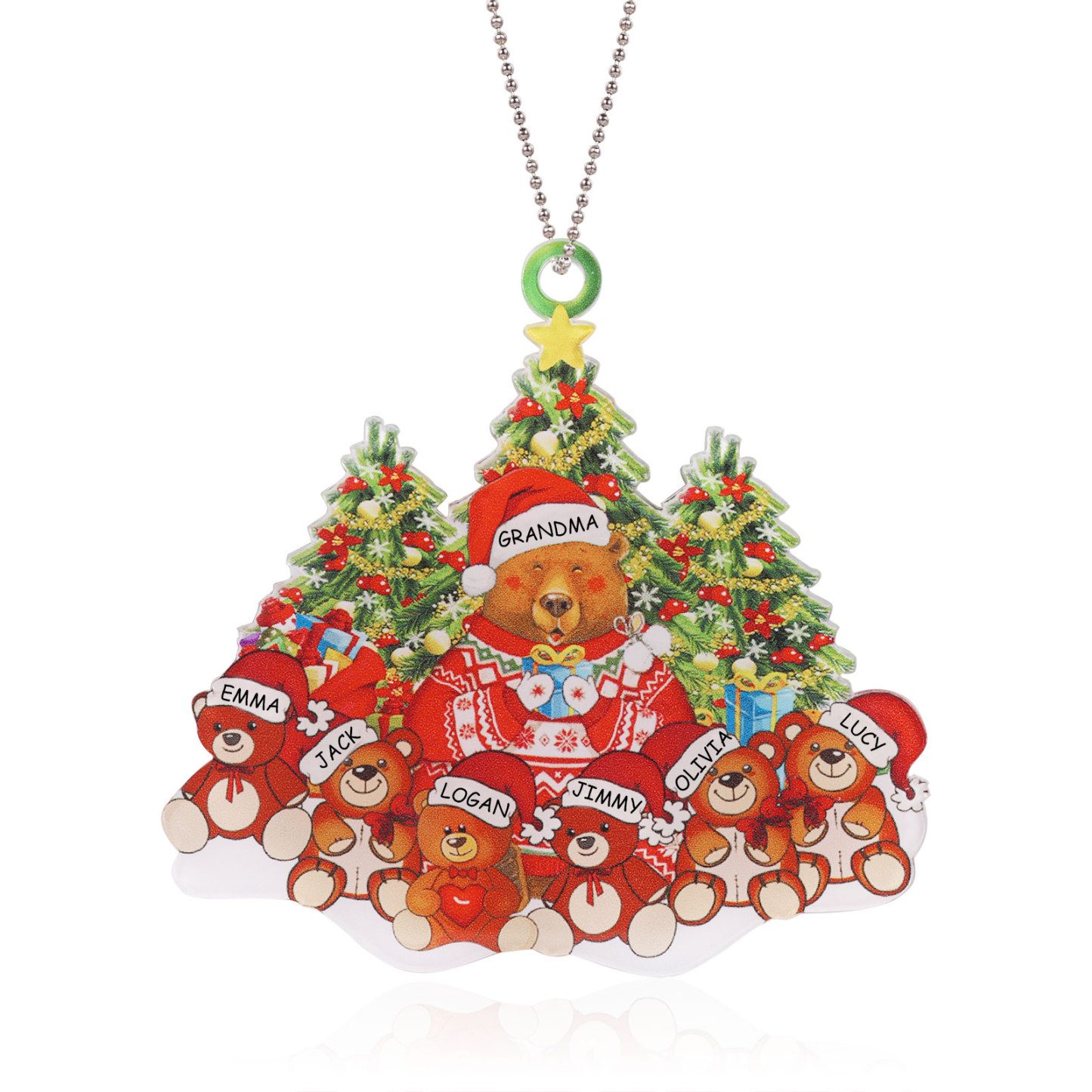 7 Names - Personalised Acrylic Christmas Bear Ornaments Customised Text & Name Xmas Pendant Gifts for Family-Jessemade AU