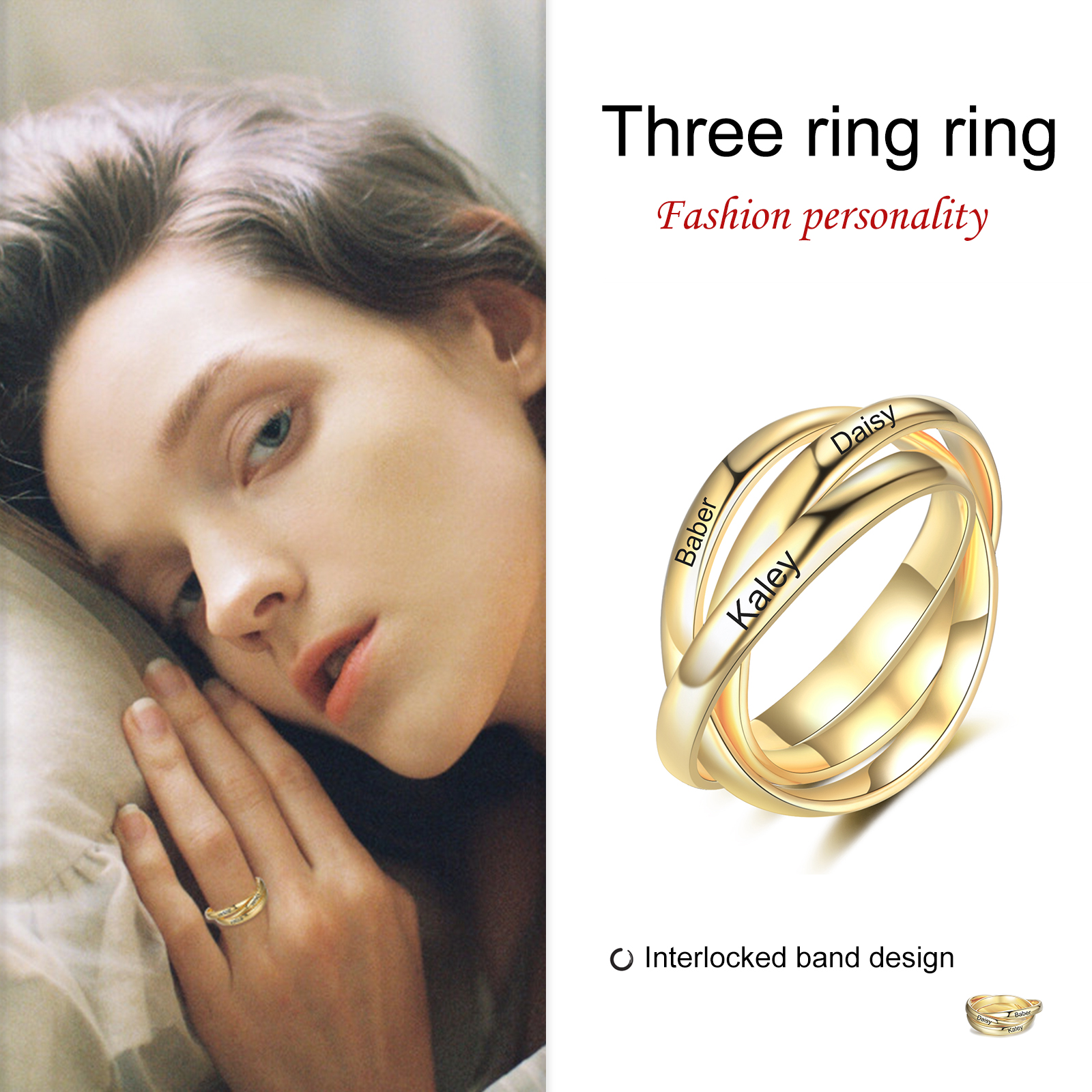 Personalised 3 Names Women's Ring-Jessemade AU