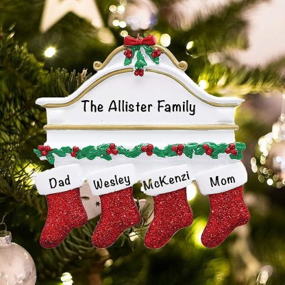 Personalised Red Stockings Ornament Custom 4 Names Gifts for Family-Jessemade AU