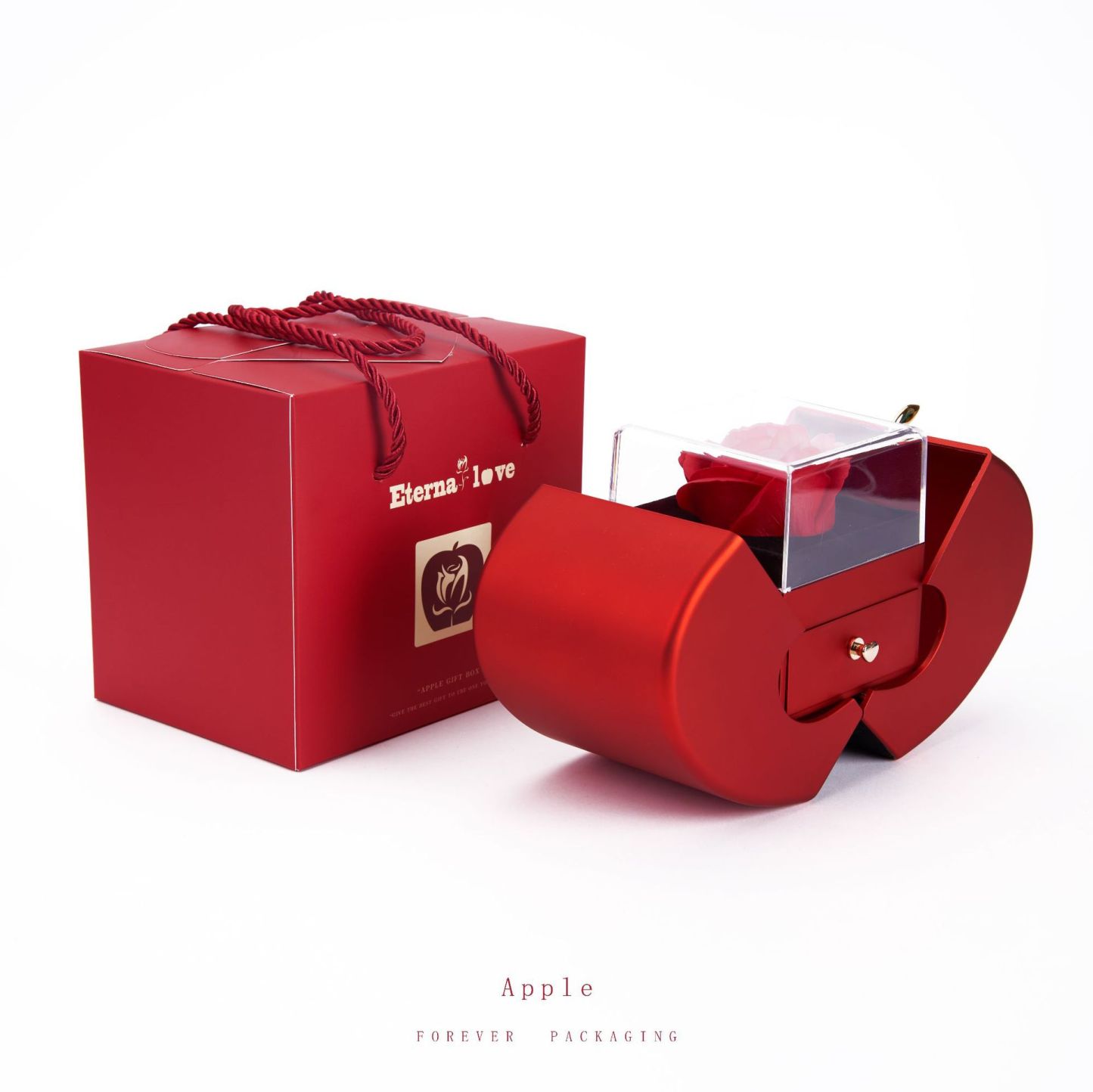 Openable Apple-Shaped Box with Enchanted Rose Jewelry Box Gift Package-Jessemade AU