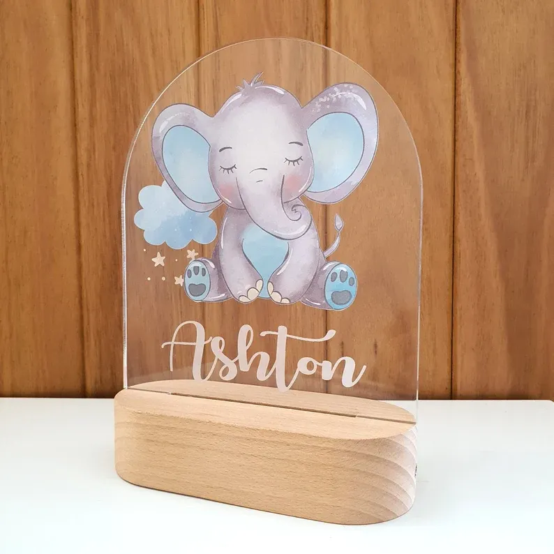 Personalised Elephant Night Light Custom Name LED Lamp Baby Gift for Kids-Jessemade AU