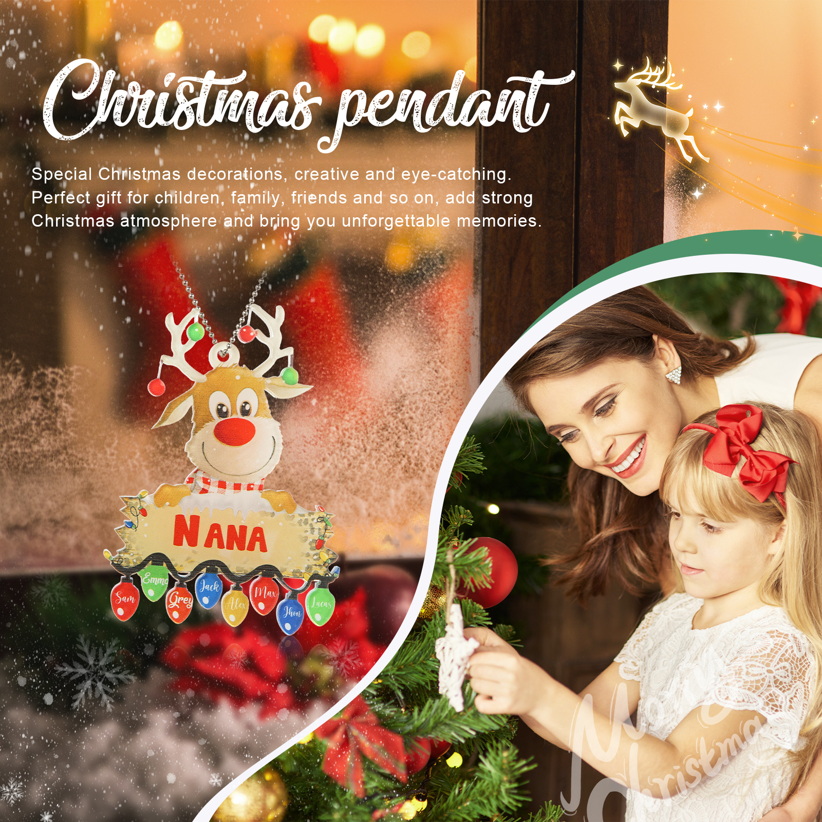 8 Names - Personalised Acrylic Christmas Reindeer Ornaments Customised Text & Name Xmas Pendant Gifts for Family-Jessemade AU