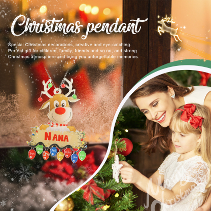 8 Names - Personalised Acrylic Christmas Reindeer Ornaments Customised Text & Name Xmas Pendant Gifts for Family-Jessemade AU