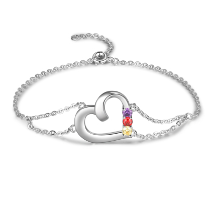 Personalised Heart Bracelet With 3 Birthstones Engraved Names Gift For Women-Jessemade AU