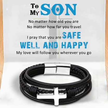 To My Son, Inspirational Leather Bracelet Bangle with Message Card Gifts For Him-Jessemade AU
