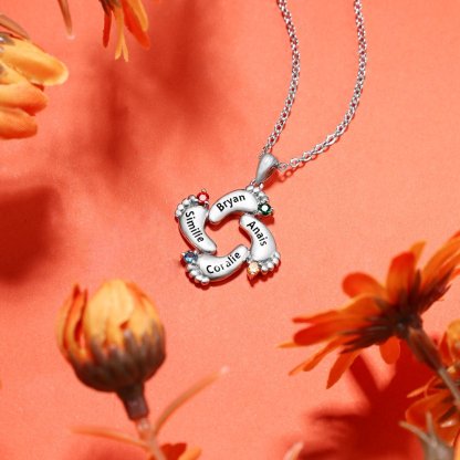 Personalised Baby Feet Necklace With 2 Birthstones Engraved Names Gift For Mother-Jessemade AU
