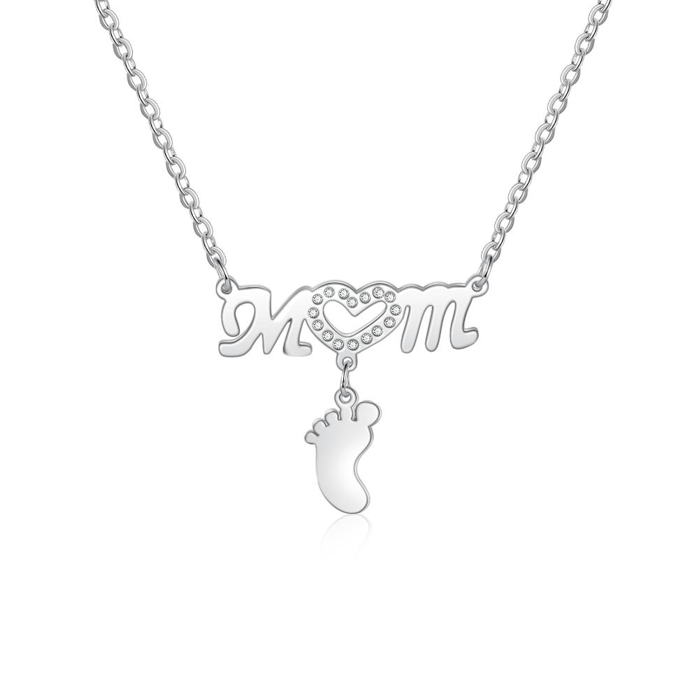 Mother Necklace with 1 Baby Foot Pendant Engraved 1 Name Rose Gift Set