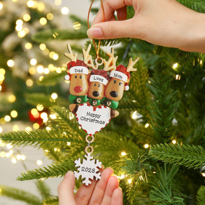3 Names - Personalised Reindeer Christmas Ornament Customised Name & Text & Year Wooden Hanging Ornaments Christmas Gift for Family-Jessemade AU