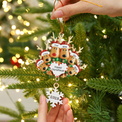 6 Names - Personalised Reindeer Christmas Ornament Customised Name & Text & Year Wooden Hanging Ornaments Christmas Gift for Family-Jessemade AU