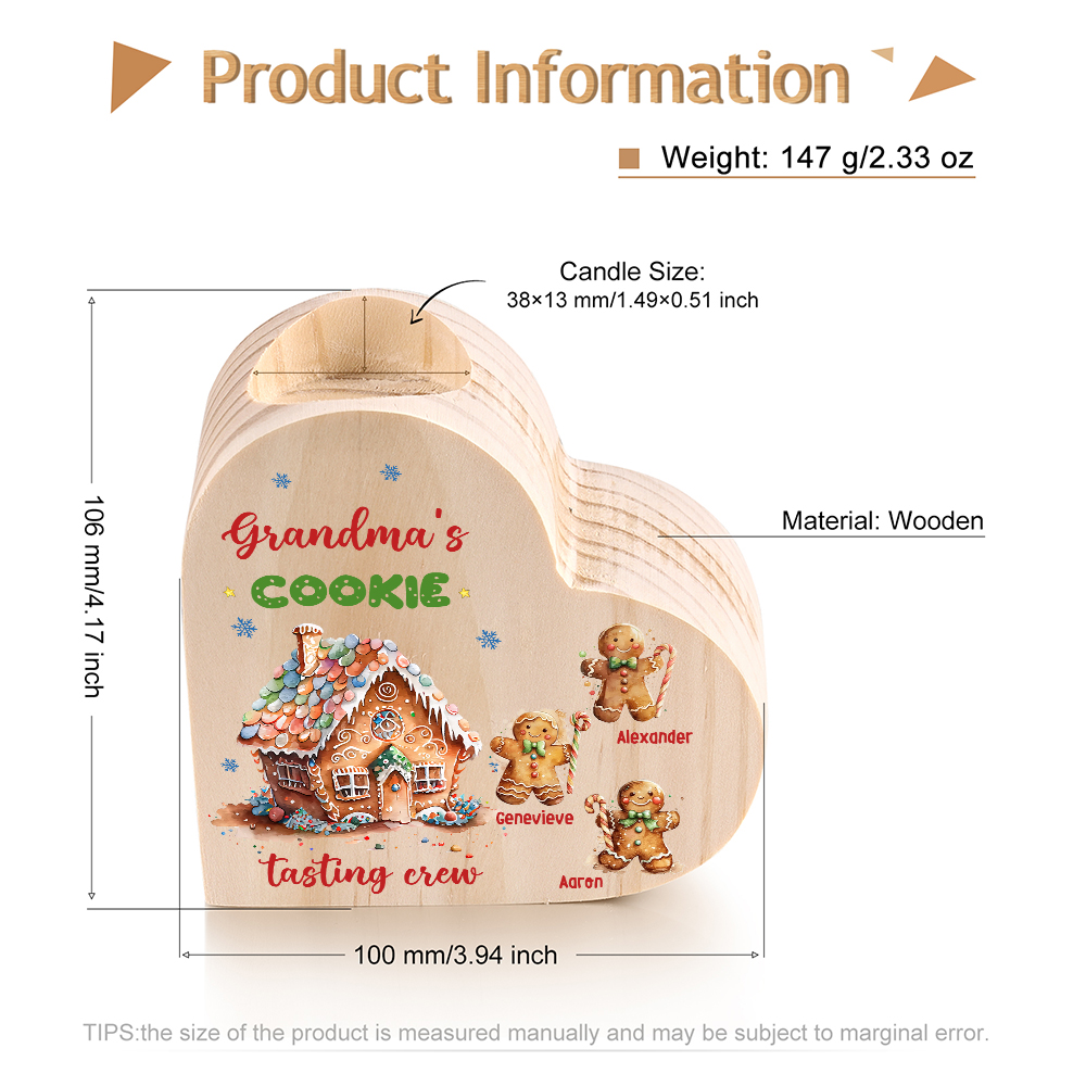 Heart-Shaped Christmas Candle Holder Engraved 4 Names Cookie Candlesticks Personalised Gift for Mum Grandma-Jessemade AU