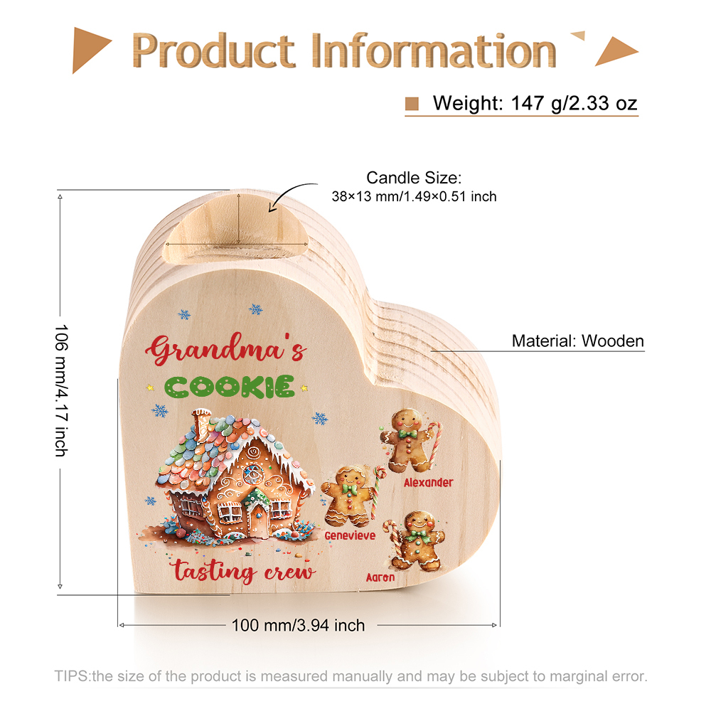 Heart-Shaped Christmas Candle Holder Engraved 4 Names Cookie Candlesticks Personalised Gift for Mum Grandma-Jessemade AU