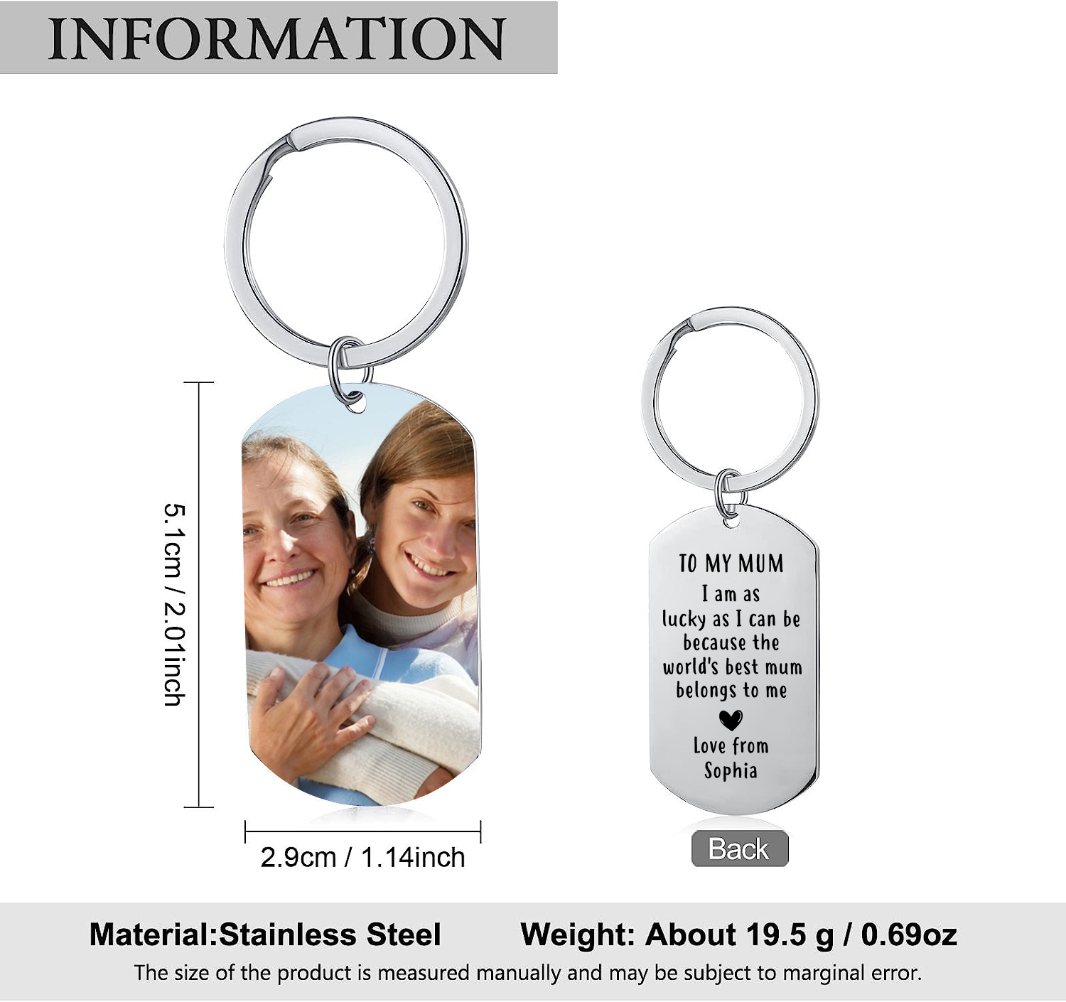 Personalised Photo Keychain Gifts for Mum - I Am As Lucky As I Can Be-Jessemade AU