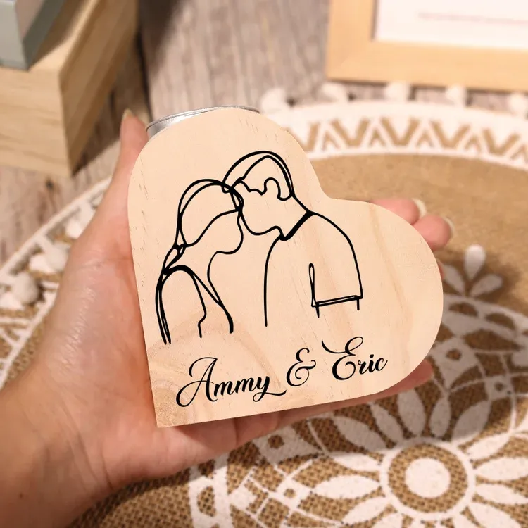 Personalised Couple Heart Candle Holder Engrave Name Wooden Candlesticks Valentines Gift-Jessemade AU