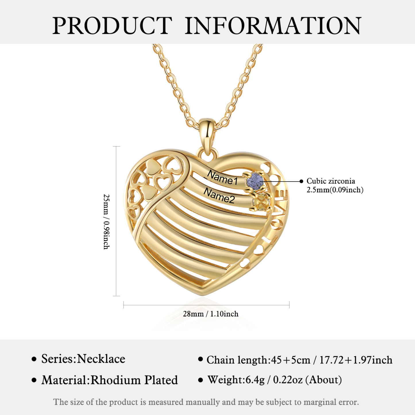 LOVE Heart Necklace Custom 2 Names & Birthstones Family Necklace Gifts For Her-Jessemade AU