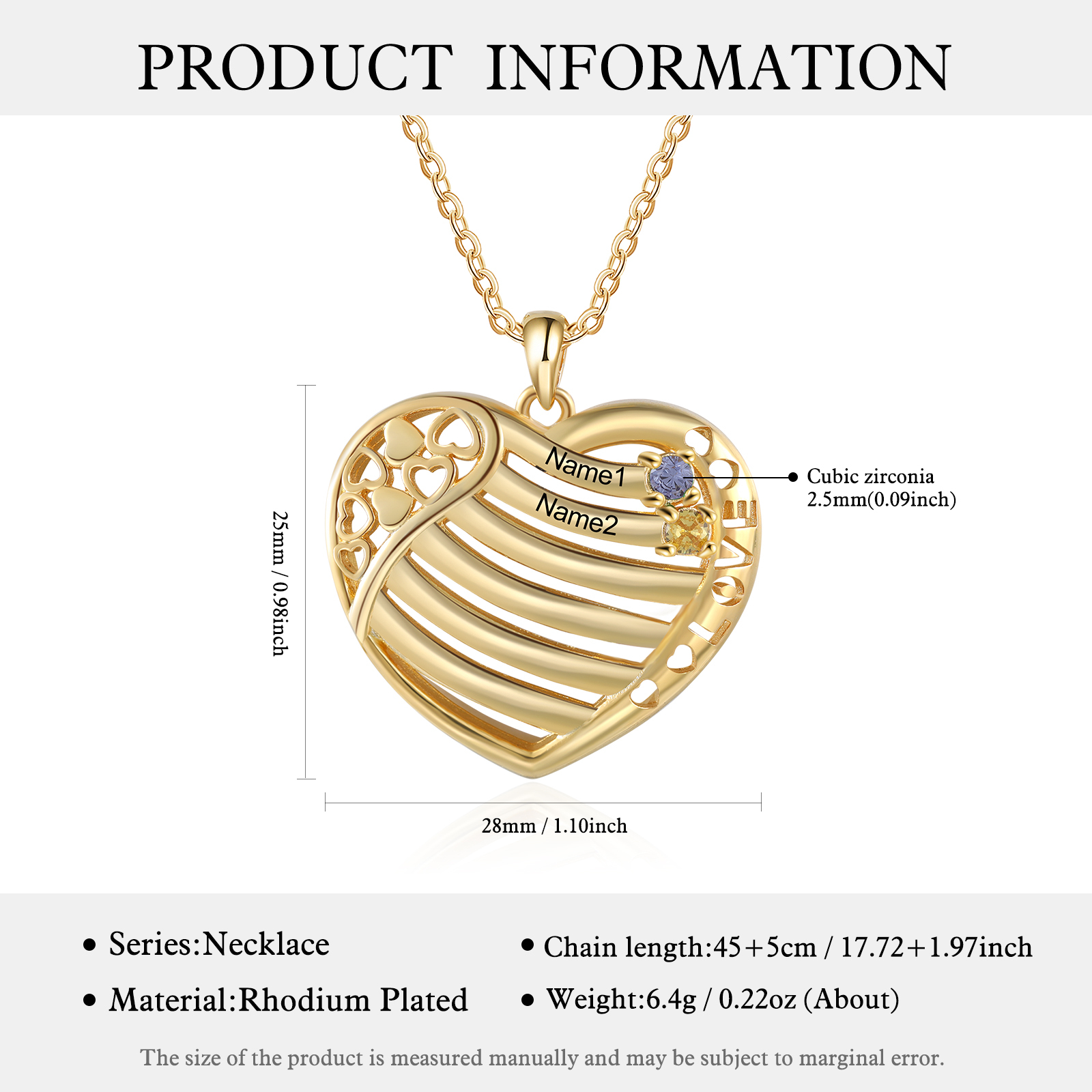 LOVE Heart Necklace Custom 2 Names & Birthstones Family Necklace Gifts For Her-Jessemade AU