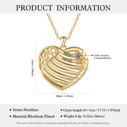 LOVE Heart Necklace Custom 2 Names & Birthstones Family Necklace Gifts For Her-Jessemade AU