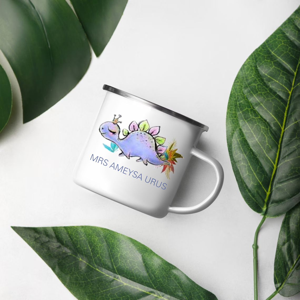 Personalised Enamel Mug Customised Name Dinosaur Cup Camping Mug Birthday Gift for Kids - Stegosaurus-Jessemade AU