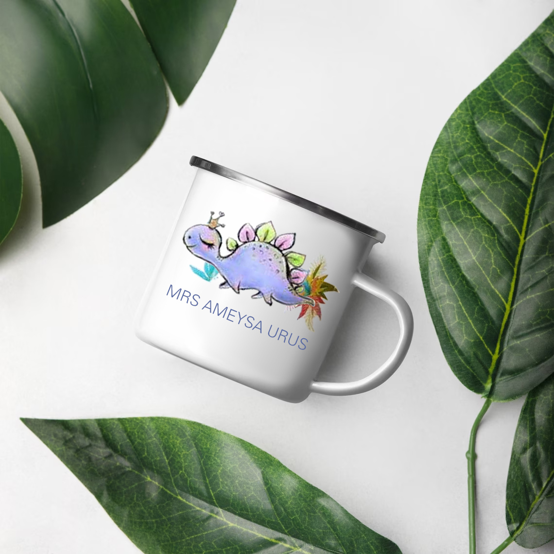 Personalised Enamel Mug Customised Name Dinosaur Cup Camping Mug Birthday Gift for Kids - Stegosaurus-Jessemade AU