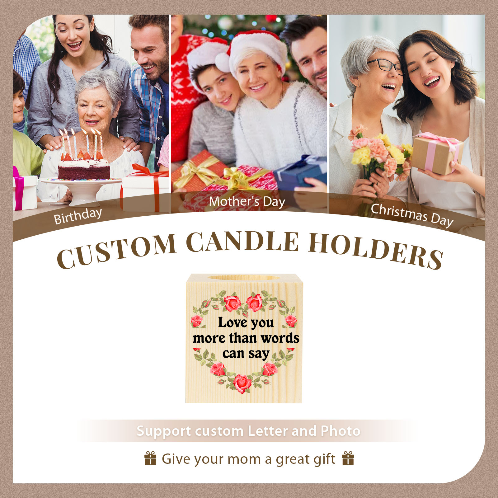 Block Candle Holder Love You More Than Words Can Say Wooden Candlesticks-Jessemade AU