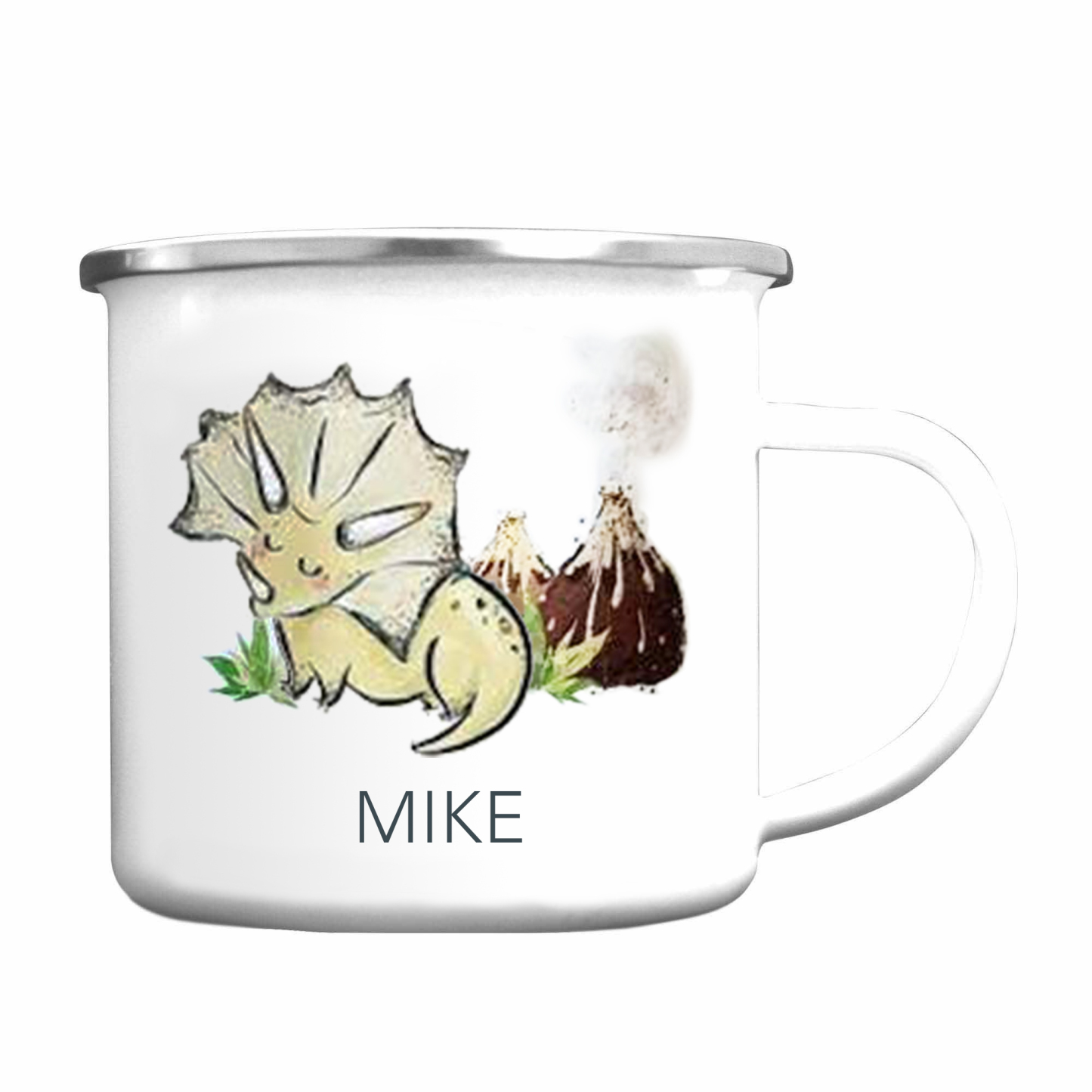 Personalised Enamel Mug Customised Name Dinosaur Cup Camping Mug Birthday Gift for Kids - Triceratops-Jessemade AU