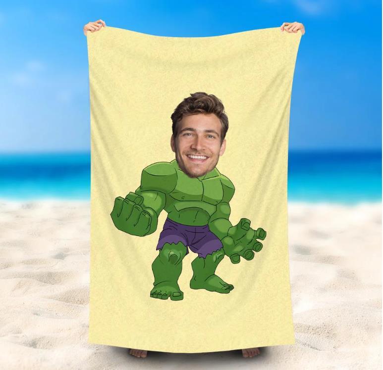 Personalised Hulk Summer Beach Towel Custom Photo Bath Towel Gift for Family/Friends-Jessemade AU