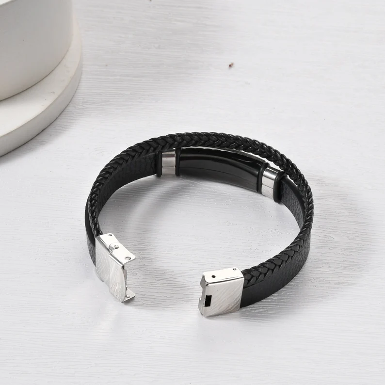Braided Leather Bracelet with Message Card Inspirational Men's Bracelet for Him