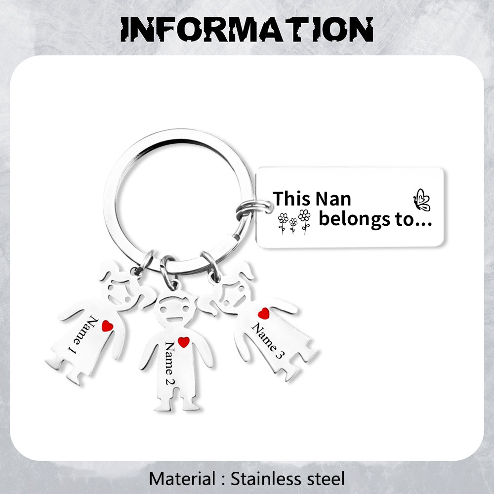 3 Names - Personalised Keychain with Kid Charms Engraved Names Keychain Mother's Day Gift for Mum/Nan-Jessemade AU