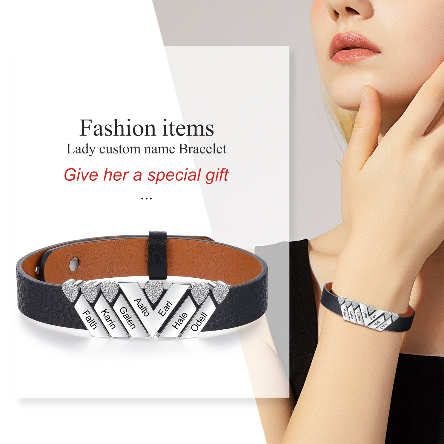 Mother's Day Gifts Personalised Leather Bracelet With 7 Names Gifts For Women-Jessemade AU